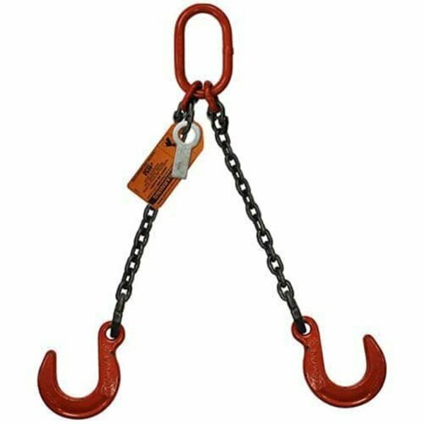 Two Leg Bridle Chain Slng, 3/4 in dia, 8ft L, Oblong Link to Foundry Hook, 61,100lb Lmt, Hsi, Mfr#: 10DOF3/4-08
